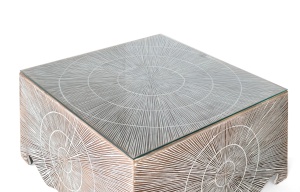 MASUTA DE CAFEA SAVA 80CM, REALIZATA DIN MDF SI STICLA, CULOARE ALB ANTICHIZAT/NATUR, GINER Y COLOMER - Img 4