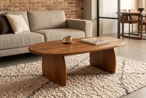 MASUTA DE CAFEA SCULPTURA 110CM, REALIZATA DIN LEMN MASIV DE SALCAM, DE CULOARE MARO - Img 6