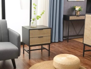 NOPTIERA MAGO S1, STEJAR/NEGRU MAT, DIN PAL LAMINAT SI METAL, STIL MODERN