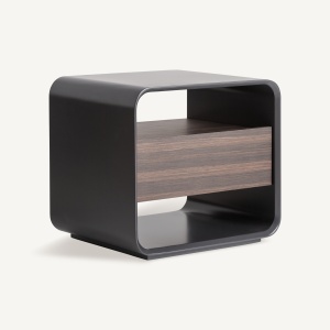 NOPTIERA MODERNA OSSIDE 50CM, REALIZATA DIN LEMN, FURNIR DE NUC SI METAL, CULOARE NEGRU/NUC, REALIZATA MANUAL