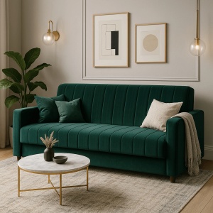 OFERTA LIMITATA!!! SET 2 CANAPELE EXTENSIBILE 200CM, ARTIM MEBLE, MATERIAL TEXTIL SI SUPORT METALIC, CULOARE VERDE, STIL MODERN - Img 2
