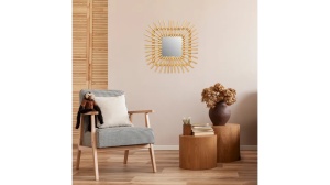 OGLINDA BAIE REA BOHO QDJ071, 45x45CM, NATURAL, DIN STICLA SI LEMN, CALITATE SUPERIOARA - Img 3