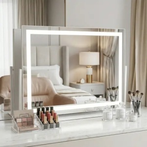OGLINDA COSMETICA PENTRU MACHIAJ, CU LED, STUDIO 58X45, ALBA - Img 3