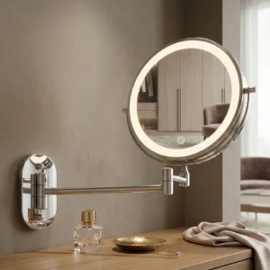 OGLINDA CU LED, PENTRU MACHIAJ GLOW, CROM, CONFECTIONATA DIN METAL SI STICLA - Img 2