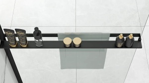 PARAVAN DE DUS REA BLER, CU RAFT SI CUIER, 70CM, NEGRU, DIN STICLA, CALITATE SUPERIOARA - Img 4