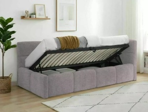PAT DIVAN STIL EMMA, CU SOMIERA RABATABILA, 90X200 CM, ROZ PUDRA RAVEN 91, TAPITERIE DIN TEXTIL RAVEN, STIL MODERN - Img 4