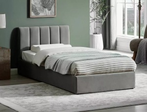 PAT DORMITOR MONTREAL, CU SPATIU DE DEPOZITARE, 90 CM, GRI TAP 192, TAPITERIE DIN CATIFEA, STIL MODERN