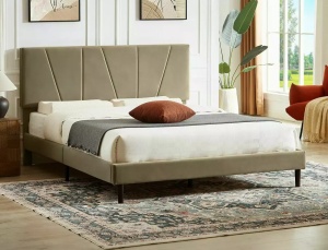 PAT DORMITOR SAVANA, 160 CM, BEJ BLUVEL 28, TAPITERIE DIN CATIFEA, STIL MODERN