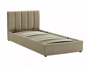 PAT DORMITOR STIL MONTREAL, CU SPATIU DE DEPOZITARE, 90 CM, BEJ BLUVEL 28, TAPITERIE DIN CATIFEA, STIL MODERN - Img 6