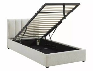 PAT DORMITOR STIL MONTREAL, CU SPATIU DE DEPOZITARE, 90 CM, BEJ DESCHIS BLUVEL 22, TAPITERIE DIN CATIFEA, STIL MODERN - Img 2