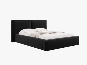 PAT TAPITAT JODIE, 200X200, NEGRU, CU TAPITERIE DIN CATIFEA BLUVEL, MICADONI