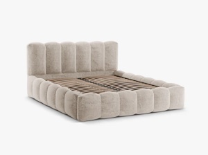 PAT TAPITAT LUPINE, 160X200, BEJ INCHIS, SOMIERA RABATABILA, CU TAPITERIE DIN TEXTIL CHENILLE PERFECT ARMONY, MICADONI - Img 2