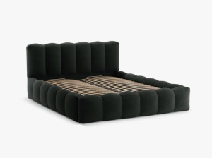 PAT TAPITAT LUPINE, 180X200, NEGRU, SOMIERA RABATABILA, CU TAPITERIE DIN TEXTIL BOUCLE BALOO, MICADONI - Img 3