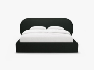 PAT TAPITAT, OVALO, 160x200, NEGRU, SOMIERA RABATABILA, CU TAPITERIE DIN TEXTIL BOUCLE BALOO, MICADONI - Img 2