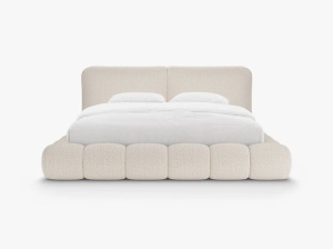 PAT TAPITAT SOLANGE, 160X200, BEJ DESCHIS, SOMIERA RABATABILA, CU TAPITERIE DIN TEXTIL CHENILLE SILENCIO, MICADONI - Img 2
