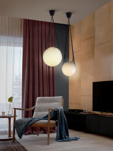 PENDUL GLOBE, 30 CM, NEGRU/OPAL, DIN METAL, STICLA SI TEXTIL, STIL MODERN - Img 2