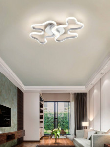 PLAFONIERA MAREA, 59 CM, ALB/OPAL, DIN METAL, ALUMINIU SI SILICON, STIL MODERN