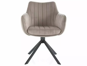 PROMOTIE!!!!! SCAUN PIVOTANT, BEJ BLUVEL 40/NEGRU MAT, TAPITERIE DIN CATIFEA SI PICIOARE DIN METAL, STIL MODERN - Img 3