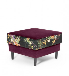PUF CONFORTABIL MAURICE, BORDO/PRINT, STIL MODERN, CONFECTIONAT DIN CATIFEA SI LEMN DE FAG