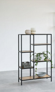 RAFT/ORGANIZATOR COSTA B, STEJAR/NEGRU MAT, DIN PLACA LAMINATA SI METAL, STIL MODERN, SIGNAL - Img 2