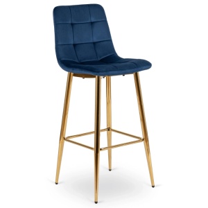SCAUN BAR, ARTIM MEBLE, REALIZAT DIN CATIFEA SI METAL, CULOARE ALBASTRU/AURIU, STIL MODERN - Img 8