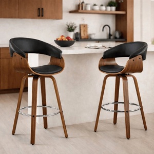 SCAUN BAR ROTATIV, ARTIM MEBLE, REALIZAT DIN PIELE ECO, FURNIR, LEMN SI METAL, CULOARE NUC, NEGRU/NATUR, STIL MODERN