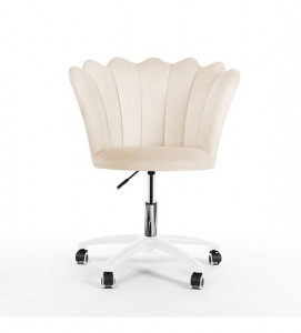SCAUN BIROU PRINCESSA, BEJ/ALB, TAPITERIE DIN CATIFEA SI PICIOARE DIN METAL, STIL MODERN - Img 2