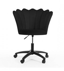 SCAUN BIROU PRINCESSA, NEGRU/NEGRU, TAPITERIE DIN CATIFEA SI PICIOARE DIN METAL, STIL MODERN - Img 2