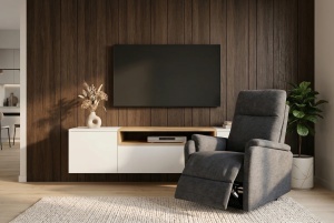 SCAUN CINEMA, HOLLYWOOD, REGLABIL ELECTRIC, REALIZAT DIN MATERIAL TEXTIL DE CULOARE GRI, INVICTA INTERIOR - Img 9