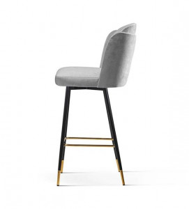 SCAUN DE BAR BEETLE, 70 CM, GRI/NEGRU/AURIU, TAPITERIE DIN CATIFEA SI PICIOARE DIN METAL, STIL MODERN - Img 4