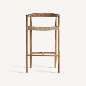 SCAUN DE BAR CAEN 101CM, DIN LEMN DE TEC SI FIBRE NATURALE, ASPECT COLONIAL, VICAL HOME - Img 2