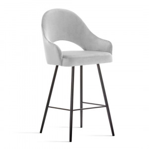 SCAUN DE BAR GODA, 60 CM, GRI/NEGRU, TAPITERIE DIN CATIFEA SI PICIOARE DIN METAL, STIL MODERN