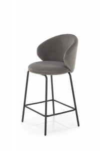 SCAUN DE BAR H121, GRI/NEGRU, TAPITERIE DIN CATIFEA SI PICIOARE DIN METAL, STIL MODERN