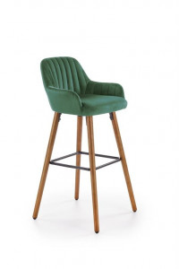SCAUN DE BAR H93, VERDE/NUC, TAPITERIE DIN CATIFEA SI PICIOARE DIN LEMN MASIV, STIL MODERN - Img 1