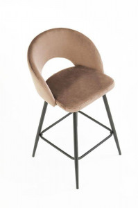 SCAUN DE BAR H96, BEJ/NEGRU, TAPITERIE DIN CATIFEA SI PICIOARE DIN METAL, STIL MODERN - Img 2