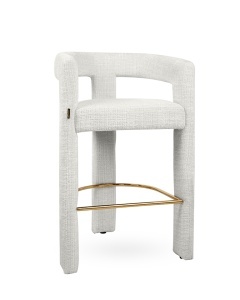 SCAUN DE BAR LOGAN ALB, CU TAPITERIE DIN TEXTIL SI METAL, STIL MODERN