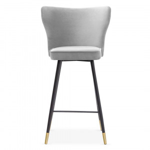SCAUN DE BAR MODENA, 60 CM, GRI/NEGRU/AURIU, TAPITERIE DIN CATIFEA SI PICIOARE DIN METAL, STIL MODERN - Img 1
