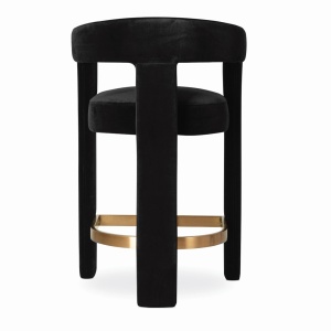 SCAUN DE BAR, NUBI M 60 CM, NEGRU/AURIU, TAPITERIE DIN TEXTIL, SPUMA, ARCURI, LEMN DE FAG SI METAL, STIL MODERN - Img 4