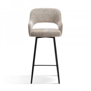 SCAUN DE BAR PIVOTANT MERCY, 70 CM, BEJ/NEGRU, TAPITERIE DIN STOFA SI PICIOARE DIN METAL, STIL MODERN - Img 2