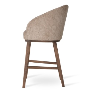 SCAUN DE BAR, SENI SUPREME WOOD M 60 CM, BEJ/NUC, TAPITERIE DIN TEXTIL, SPUMA, ARCURI SI LEMN, STIL MODERN - Img 3