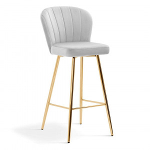 SCAUN DE BAR SHELLY, 70 CM, GRI/AURIU, TAPITERIE DIN CATIFEA SI PICIOARE DIN METAL, STIL MODERN