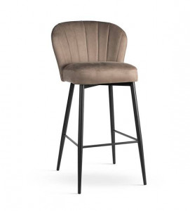 SCAUN DE BAR SHELLY SUPREME, 70 CM, BEJ INCHIS/NEGRU, TAPITERIE DIN CATIFEA SI PICIOARE DIN METAL,STIL MODERN - Img 1