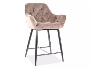 SCAUN DE BAR STIL CHERRY H-2, BEJ BLUVEL 28/NEGRU MAT, TAPITERIE DIN CATIFEA SI DIN METAL, STIL MODERN - Img 5