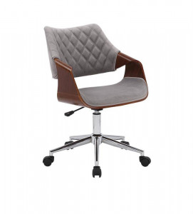 SCAUN DE BIROU COLT, GRI/NUC/CROM, TAPITERIE DIN CATIFEA/LEMN SI PICIOARE DIN METAL, STIL MODERN