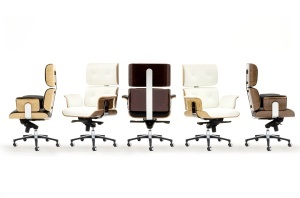 SCAUN DE BIROU DE LUX, ARTIM LOUNGE BUSINESS, REALIZAT PIELE NATURALA ITALIANA SI LEMN, CULOARE ALB/NUC, STIL EAMES - Img 5