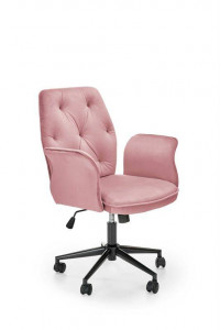 SCAUN DE BIROU TULIP, ROZ/NEGRU, TAPITERIE DIN CATIFEA SI PICIOARE DIN METAL, STIL MODERN