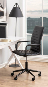 SCAUN DE BIROU WINSLOW, NEGRU, DIN PIELE ECOLOGICA SI METAL, STIL MODERN
