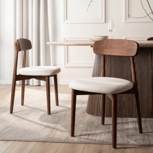 SCAUN DINING, ARTIM MEBLE, REALIZAT DIN LEMN SI TEXTIL, CULOARE NUC/BEJ, STIL MODERN