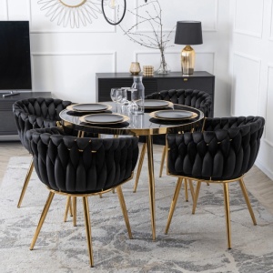 SCAUN DINING, ARTIM MEBLE, REALIZAT DIN METAL SI CATIFEA, CULOARE NEAGRA/AURIE, STIL MODERN - Img 3