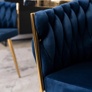 SCAUN DINING, ARTIM MEBLE, REALIZAT DIN METAL SI CATIFEA, CULOARE ALBASTRU/AURIE, STIL MODERN - Img 5